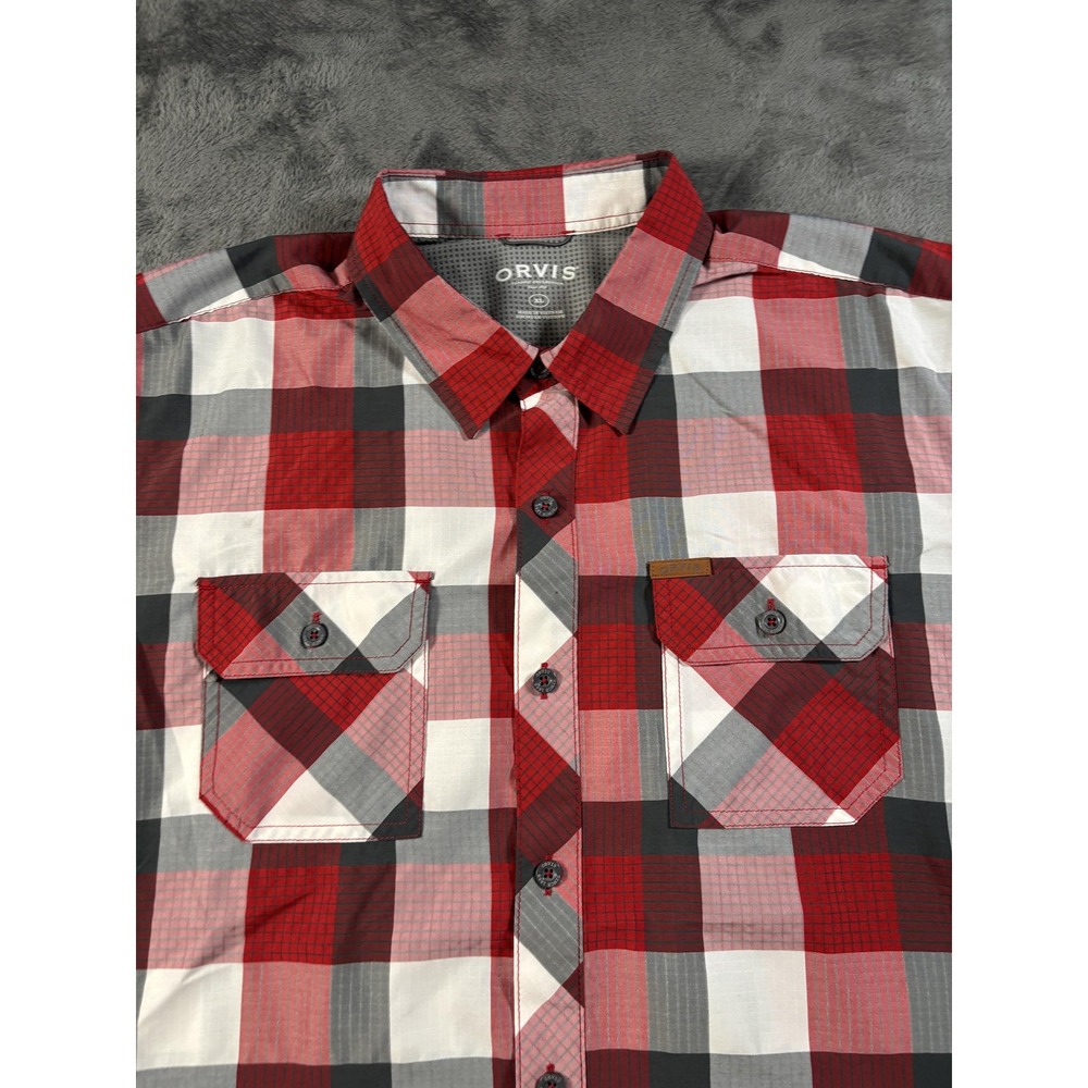 Orvis Shirt Mens XL Red Plaid Short Sleeve Button Up Lightweight Casual Outdoor - Picture 2 of 13